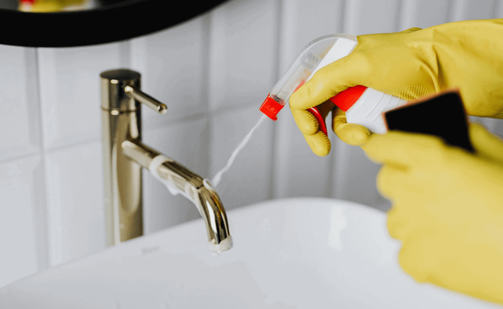 Femme de ménage auto-entrepreneur en pleine intervention