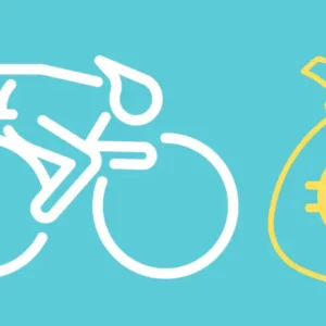Cycliste stylisé avec sac d'argent – Tour de France Paris 2025 retombées économiques freelances