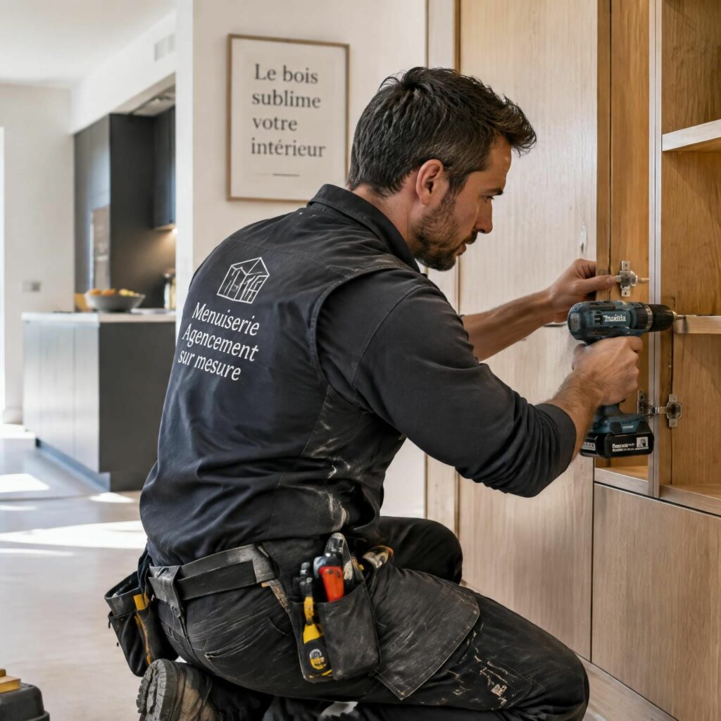 Artisan menuisier professionnel réalisant l’agencement sur-mesure et la menuiserie intérieure à Sèvremoine près de Cholet