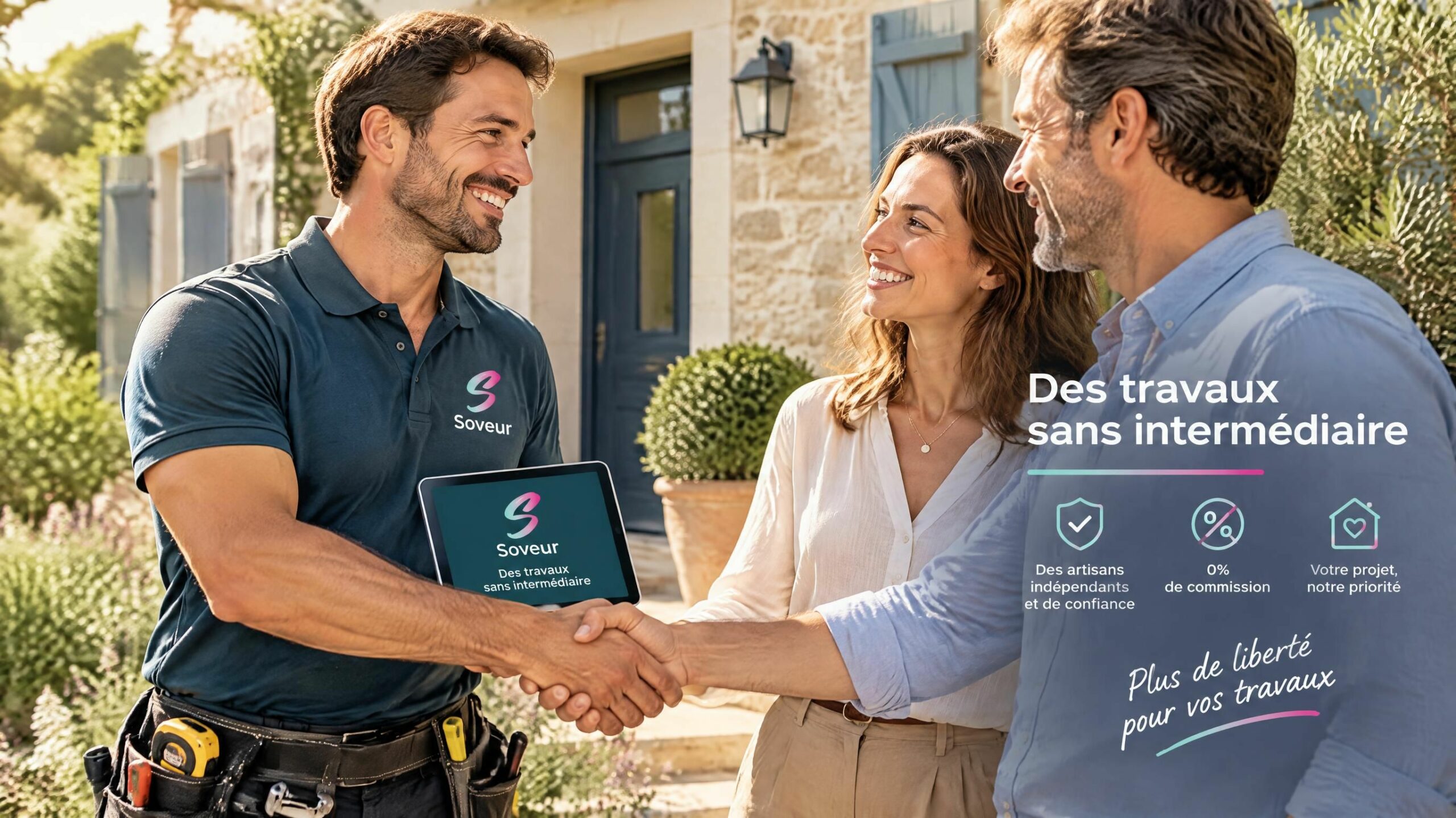 Alliance de confiance entre artisanes, artisans et propriétaires dans l'habitat avec la garantie 0 commission Soveur