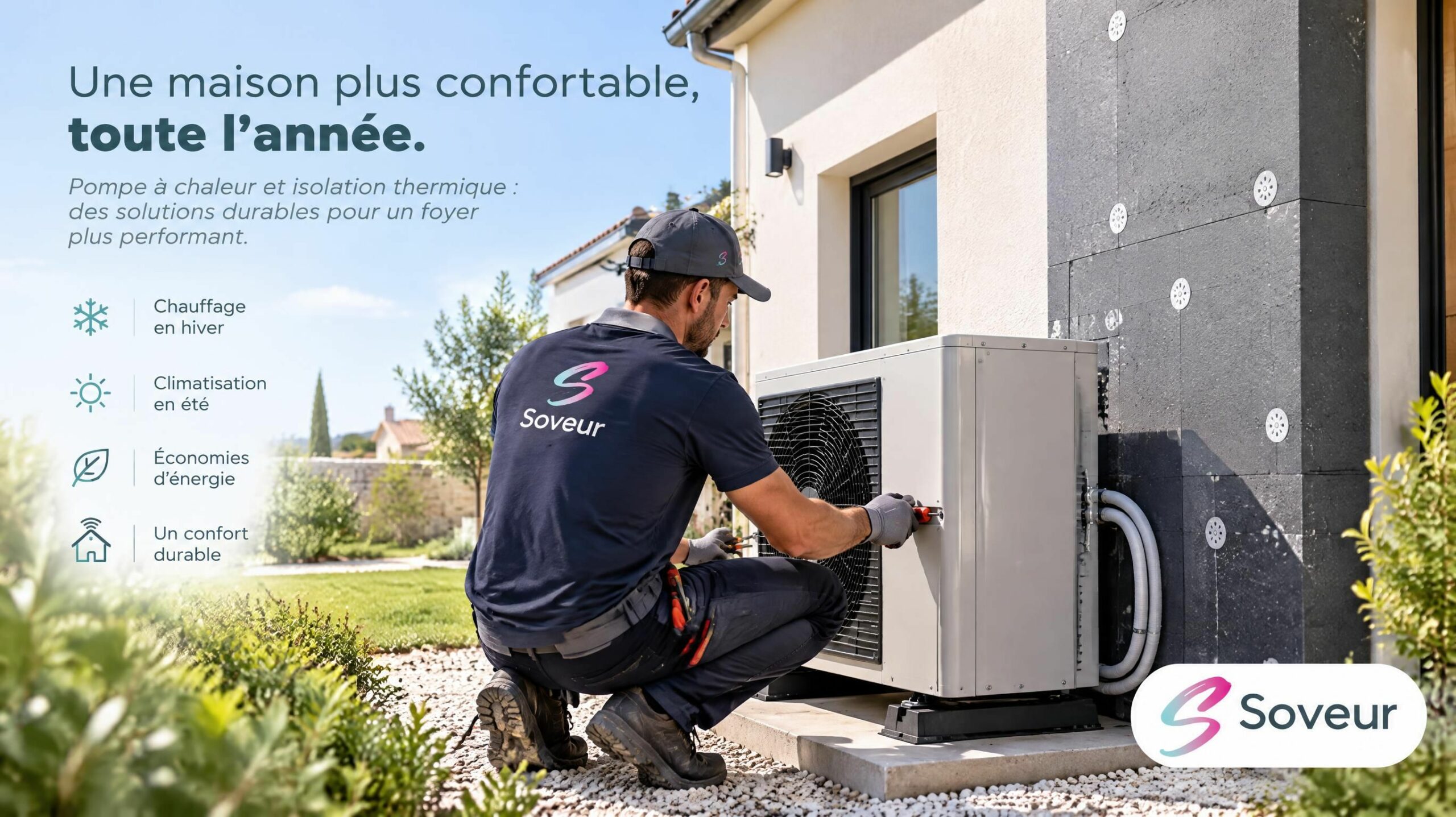 Installation d'une pompe à chaleur réversible et isolation thermique d'une maison individuelle Soveur