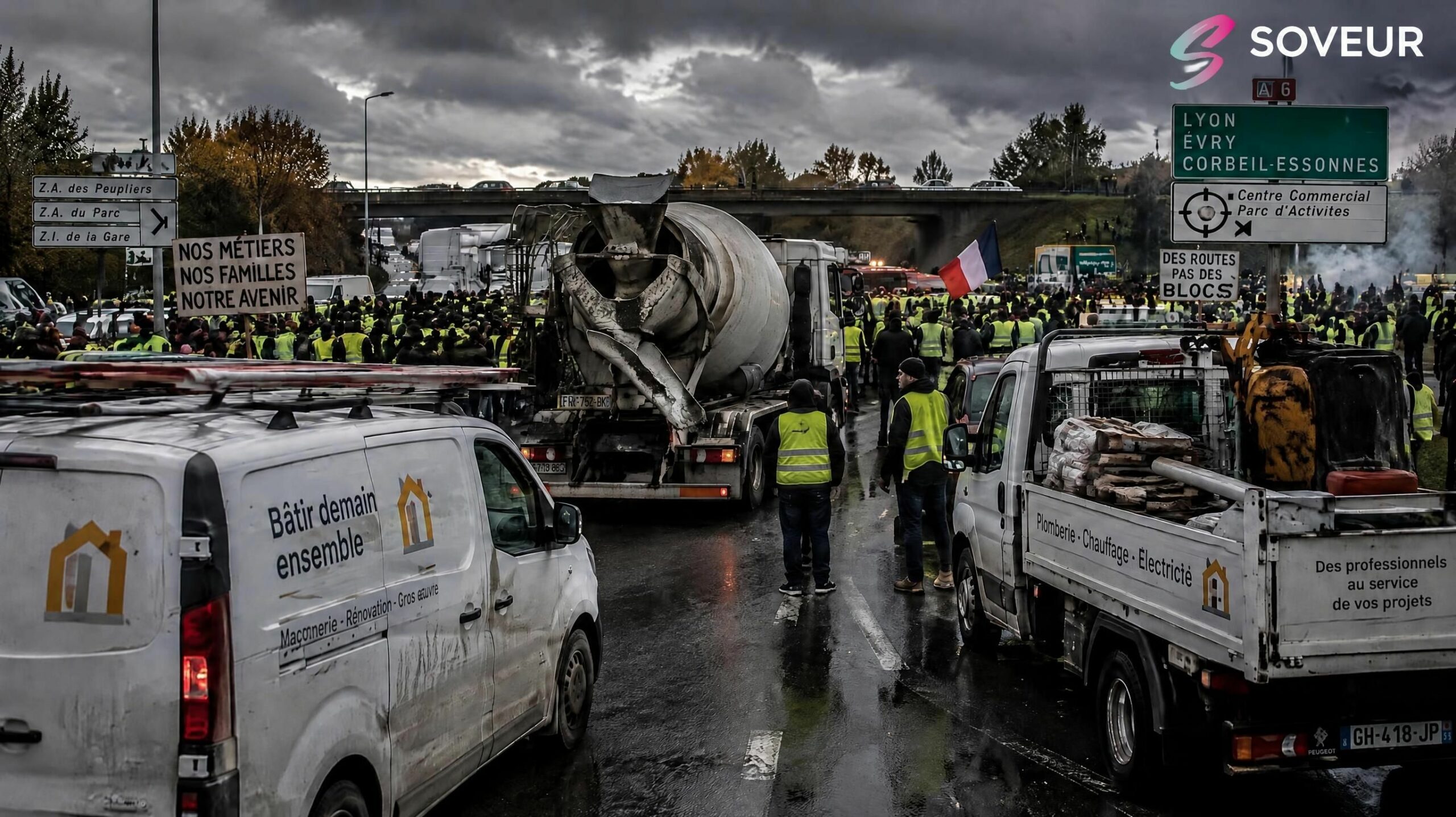 Manifestations et blocages logistiques d'octobre 2026 avec logo officiel Soveur