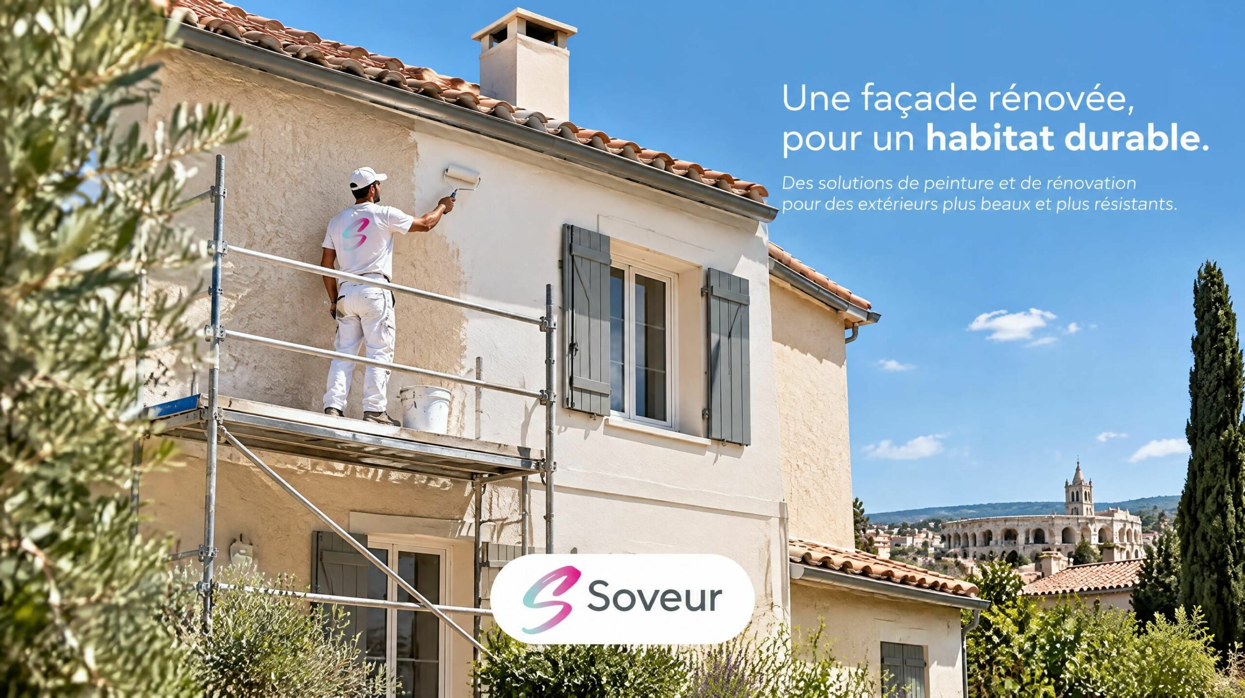 Ravalement de façade et enduit minéral sur maison méditerranéenne à Nîmes